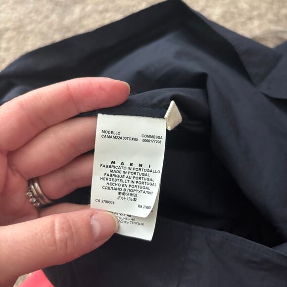 MARNI Winter Edition 2012 Navy Blue V-Neck Top Blouse Ruffle Sleeve Cotton Sz S - Picture 5 of 13